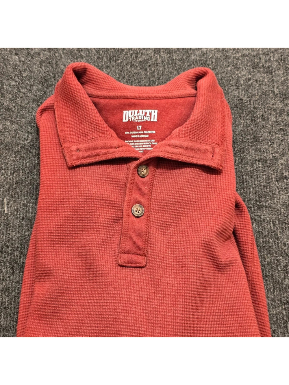 Duluth Trading Co Long Sleeve Waffle Knit Henley Shirt LT Red Cotton Blend